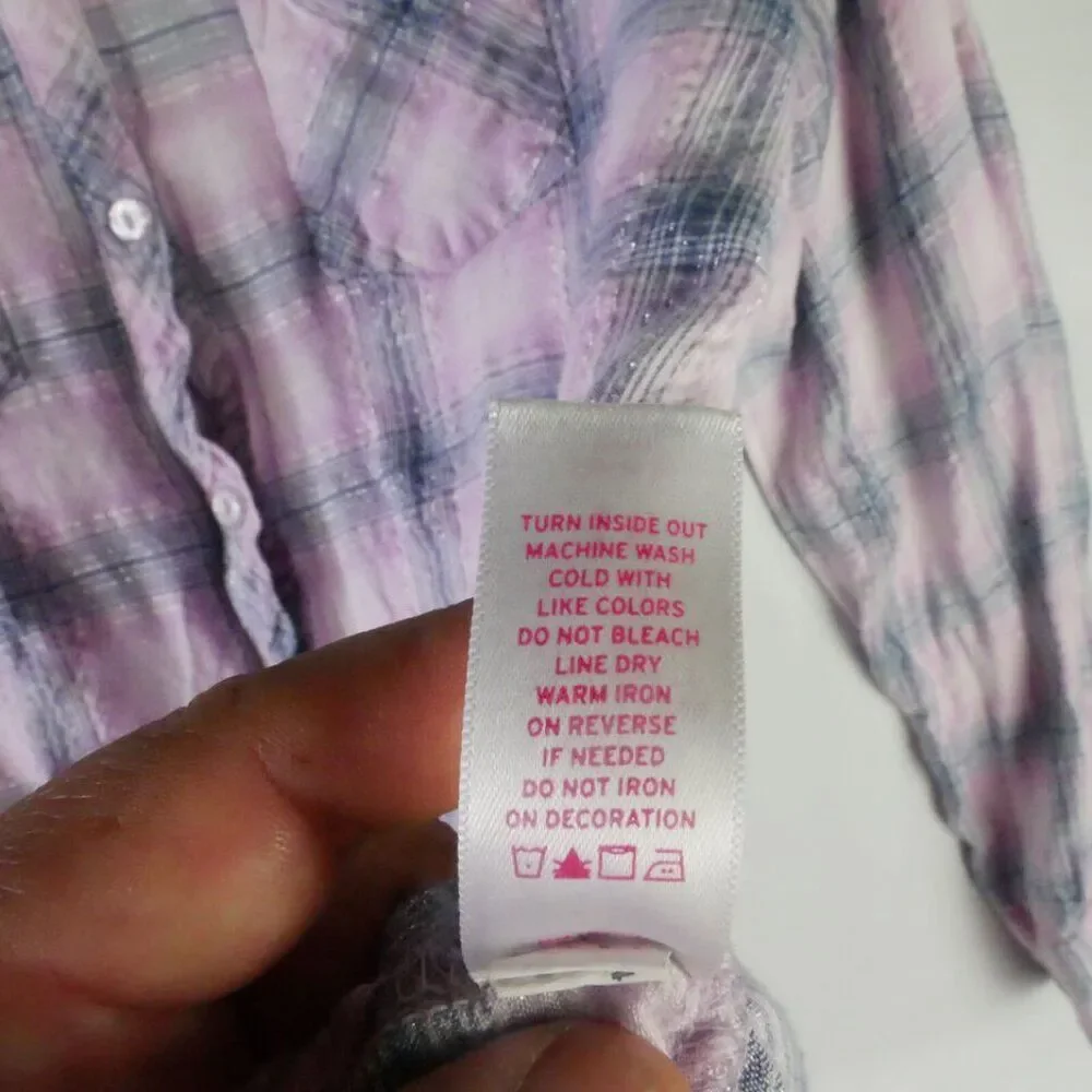 Justice Girls Size 16 Shirt Pink / Gray Plaid Long Sleeve Button Up